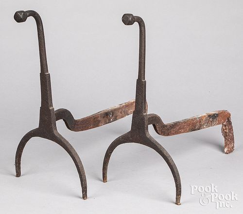 PAIR OF CAST IRON ANDIRONS, 19TH
