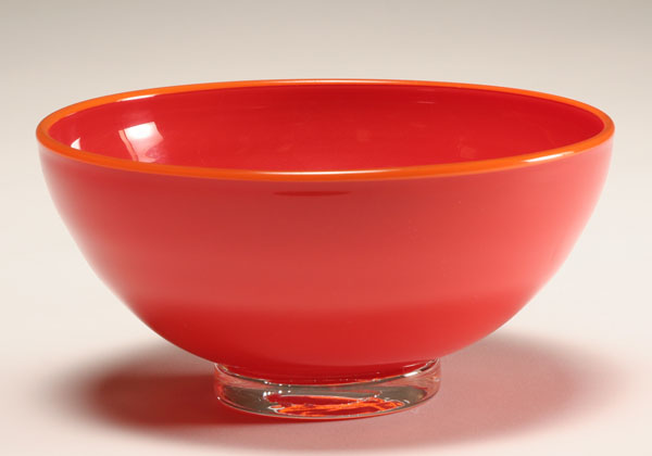 Albo Glass orange bowl on clear base,