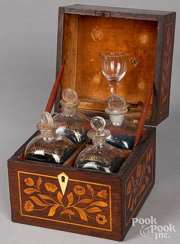 DUTCH MARQUETRY INLAID BOTTLE CASE  31080e