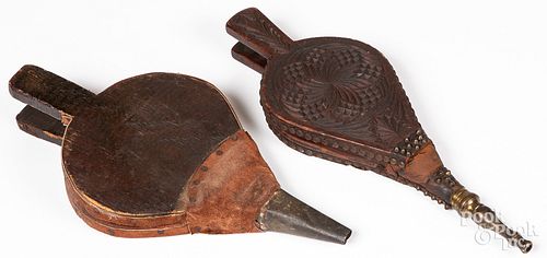 TWO WOOD BELLOWS, 19TH C.Two wood