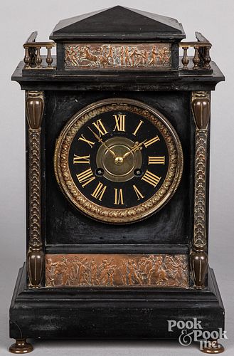 SLATE MANTEL CLOCK 19TH C WITH 31084a