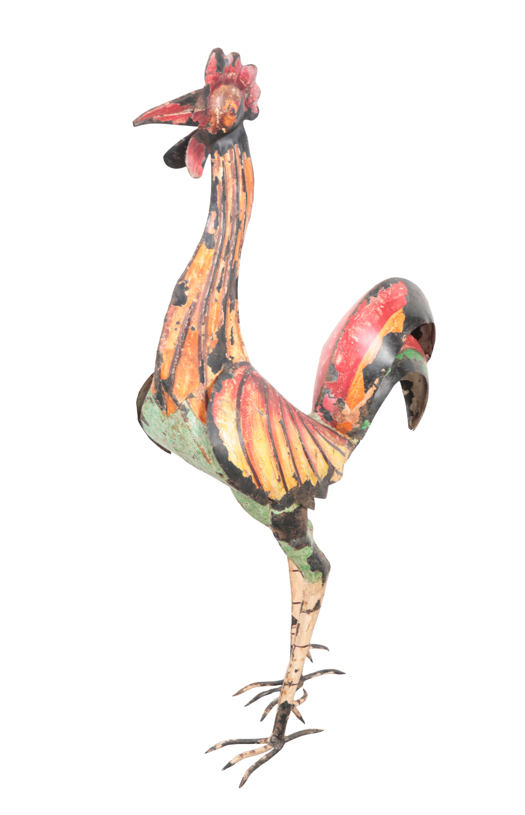 A PAINTED METAL COCKEREL brightly