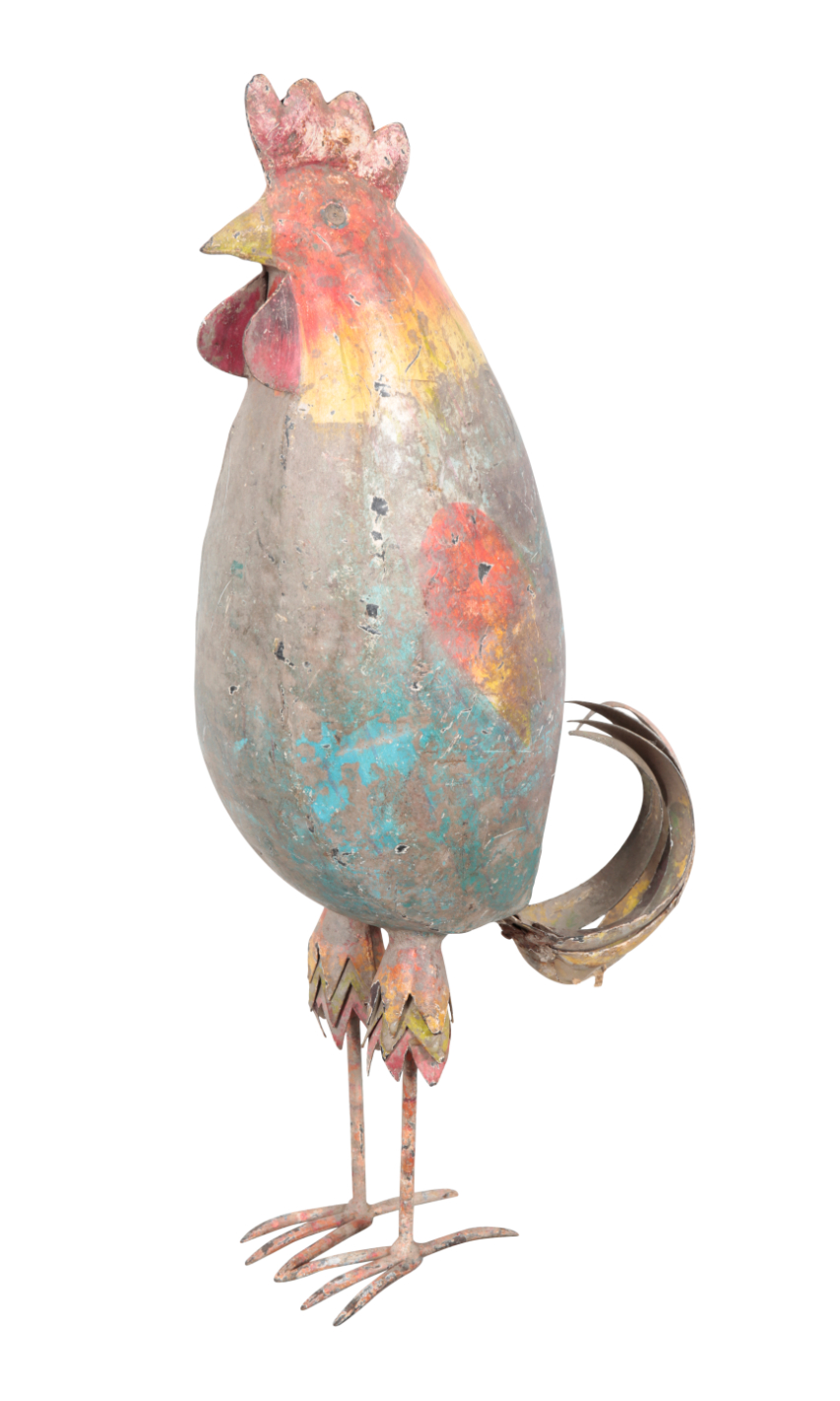 A PAINTED METAL COCKEREL cast with