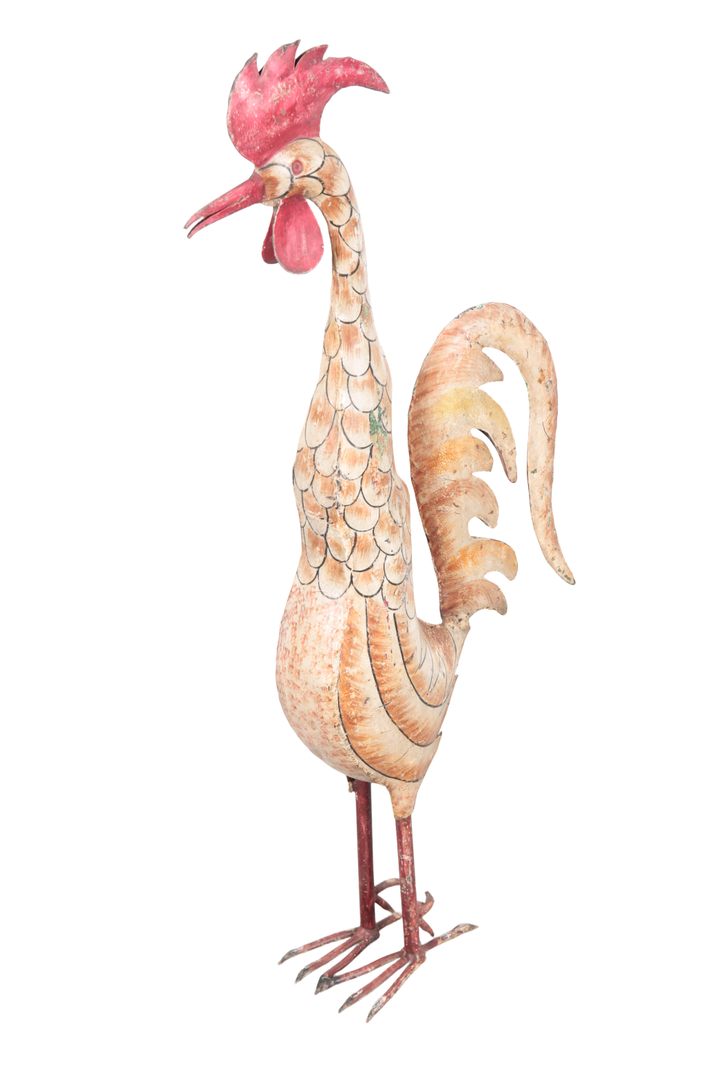 A PAINTED METAL COCKEREL the body