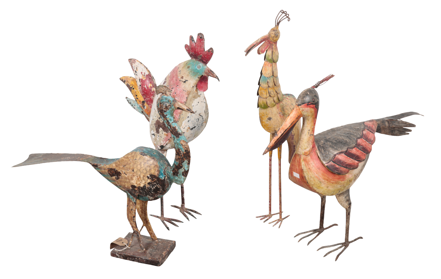 A GROUP OF FOUR PAINTED METAL BIRDS 31085c
