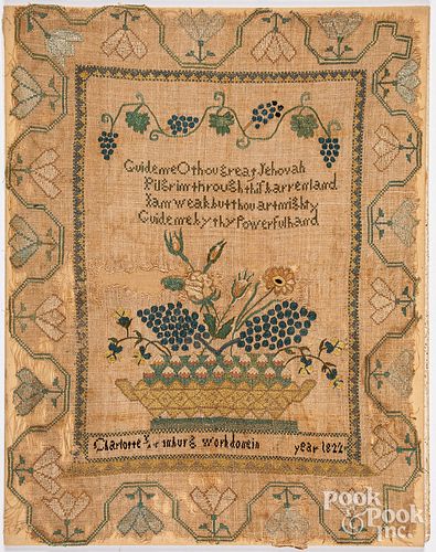 SILK ON LINEN SAMPLER, DATED 1822Silk