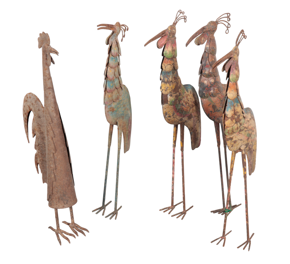 A GROUP OF FIVE PAINTED METAL BIRDS 31086b