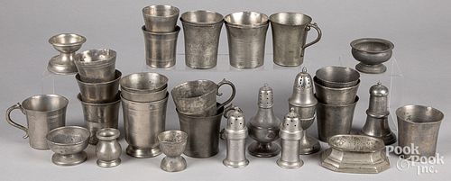 PEWTER BEAKERS, SHAKERS, ETC.,