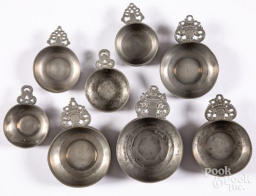 EIGHT PEWTER PORRINGERS, 19TH C.Eight