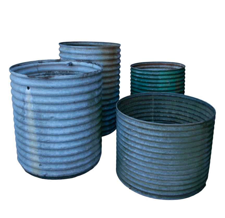 FOUR CORREGATED METAL WATER BUTTS 310887