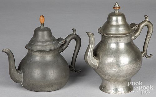 TWO PEWTER TEAPOTS, 19TH C.Two pewter