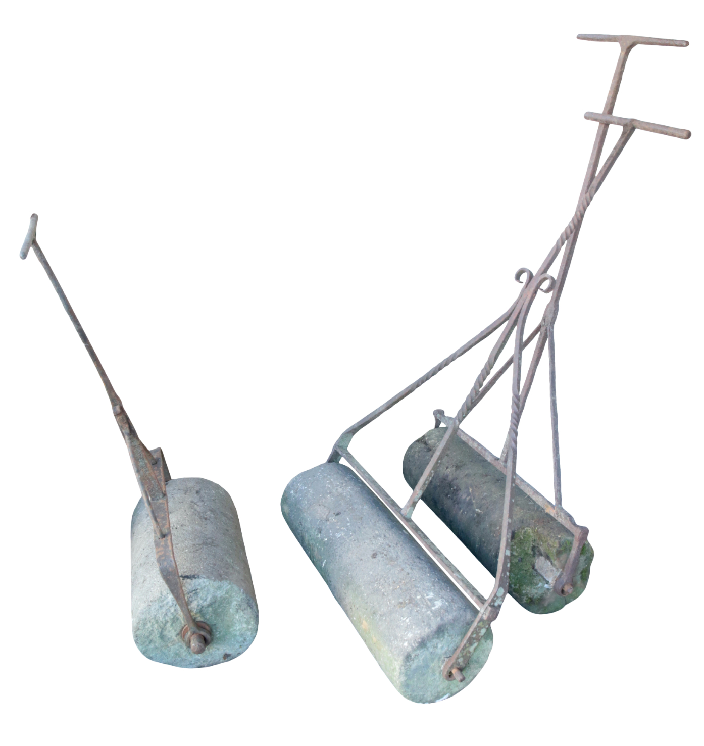 A GROUP OF THREE STONE GARDEN ROLLERS 3108ba