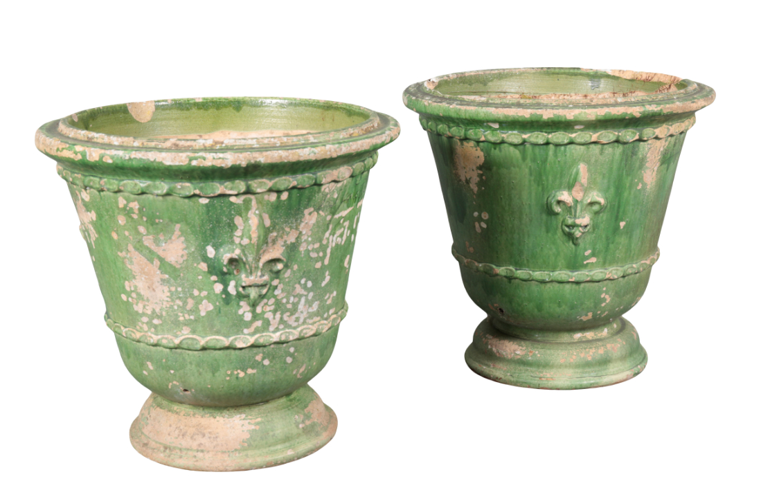 TWO GREEN PAINTED TERRACOTTA GARDEN 3108e3