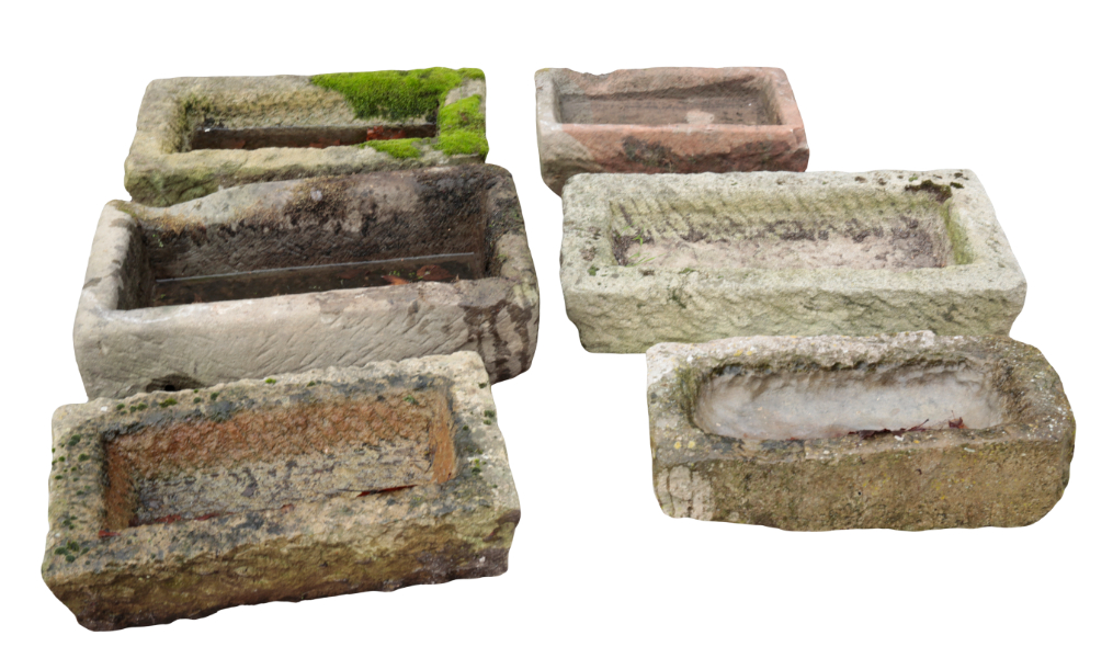 A GROUP OF SIX SMALL STONE TROUGHS 3108da