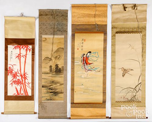 FOUR CHINESE WATERCOLOR SCROLLS.Four