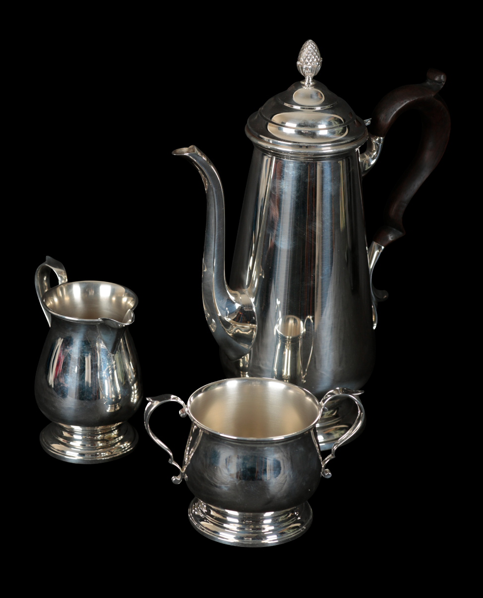 A THREE-PIECE SILVER COFFEE SET stamped