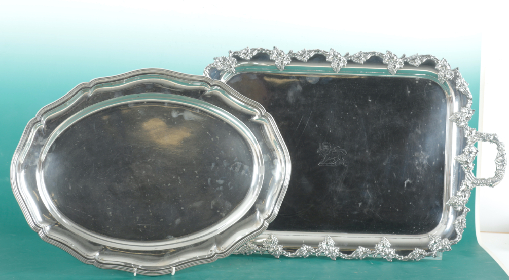 TWO SILVER PLATED TRAYS including a