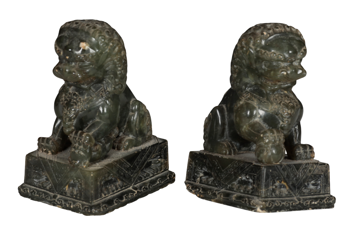 A MATCHED PAIR OF JADEITE FOO LIONS  310942