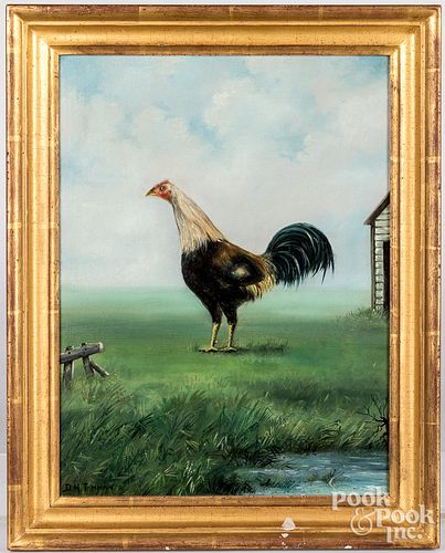 OIL ON CANVAS OF A ROOSTER 19TH 31095e
