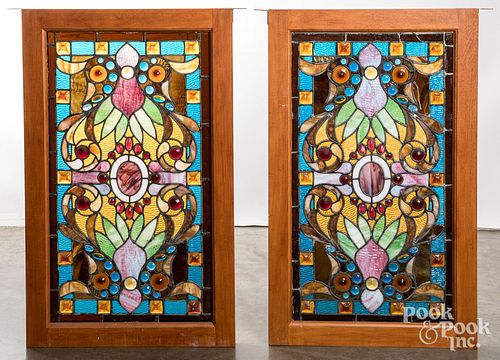 PAIR OF STAINED GLASS WINDOWSPair