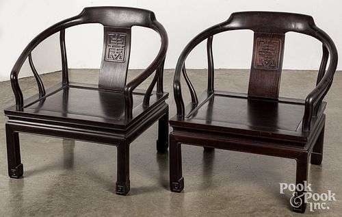PAIR OF CHINESE HARDWOOD LOW CHAIRS.Pair