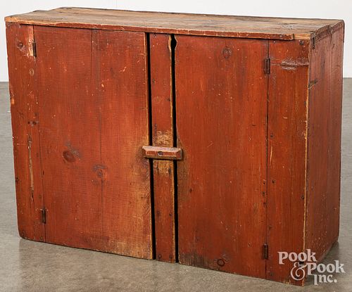 RED PAINTED HANGING CUPBOARD 19TH 310a2f