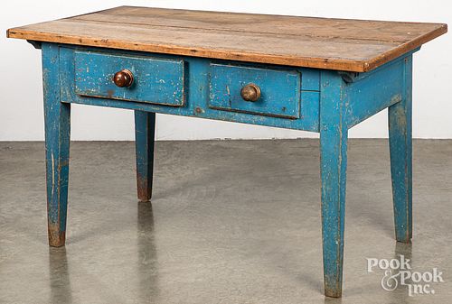 PAINTED PINE WORK TABLE, 19TH C.Painted
