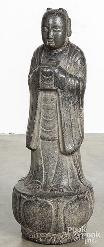 CHINESE CARVED STONE STANDING BUDDHAChinese