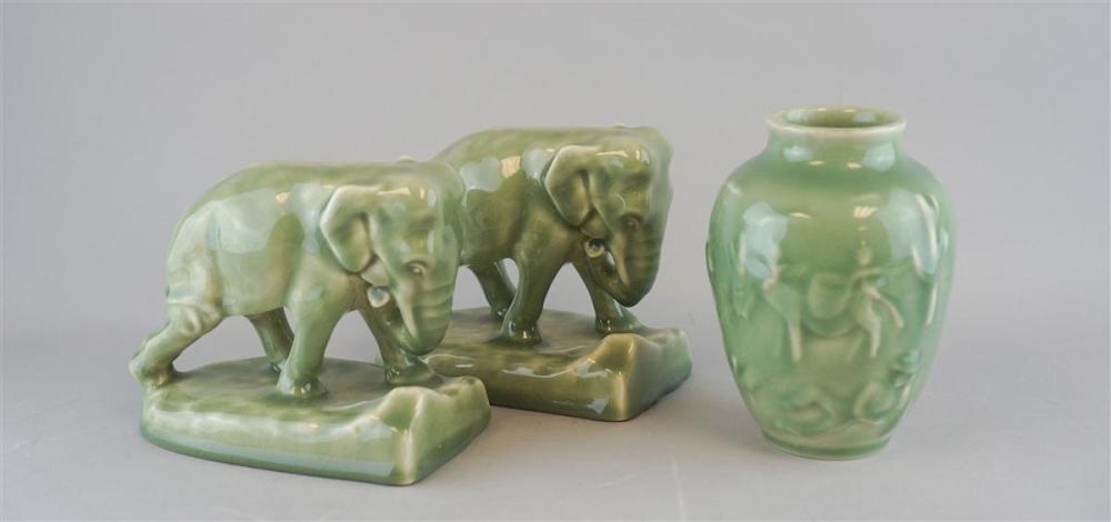 TWO ROOKWOOD ART POTTERY ELEPHANT BOOKENDS