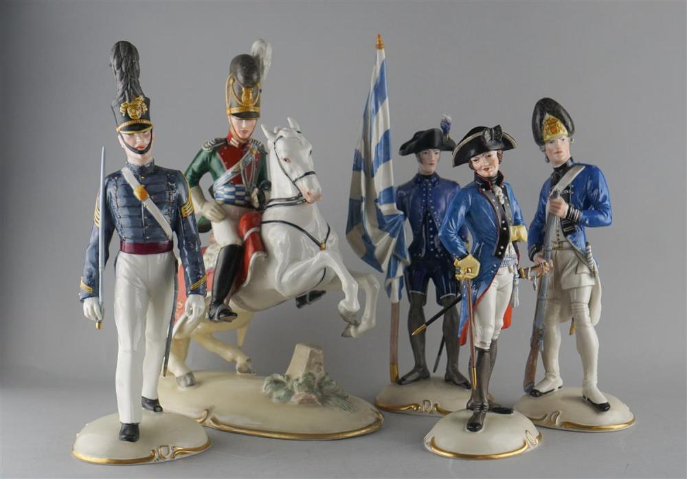 FIVE NYMPHENBURG PORCELAIN MIILTARY