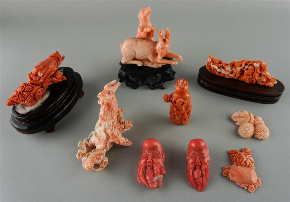 COLLECTION OF CHINESE CORAL CARVED 313284