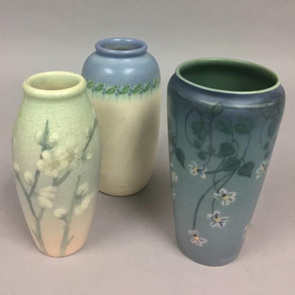 THREE ROOKWOOD ART POTTERY VELLUM VASES