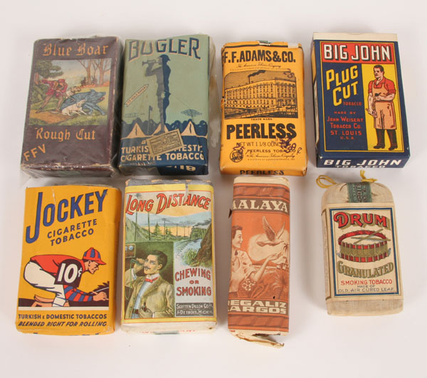 Eight packages of tobacco pouches with