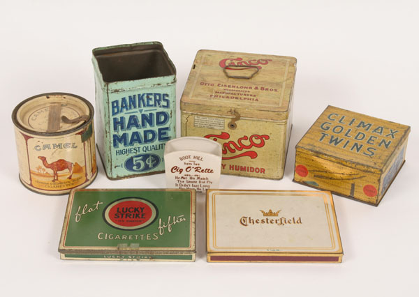 Six pieces of tobacco tins, brands