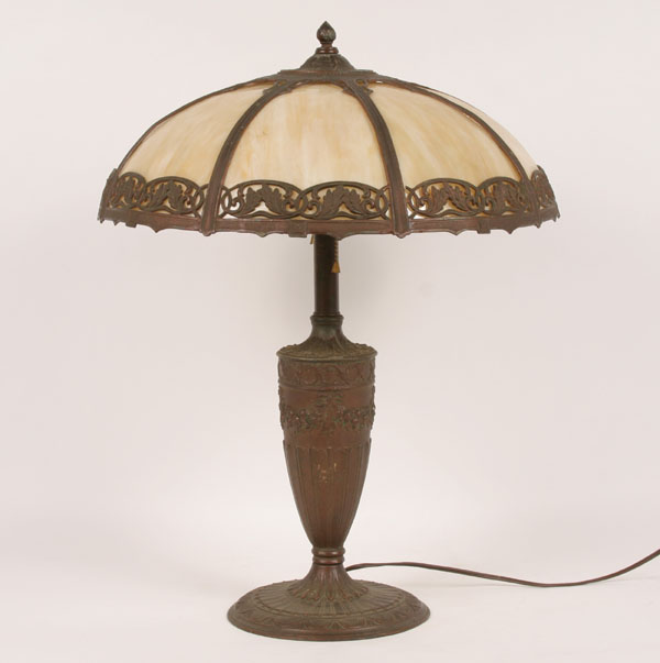 Early 20thC. leaded slag glass lamp,
