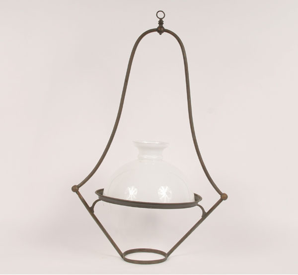 Large antique hanging oil lamp fixture;