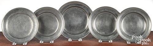 FIVE AMERICAN PEWTER PLATES 18TH 19TH 313401