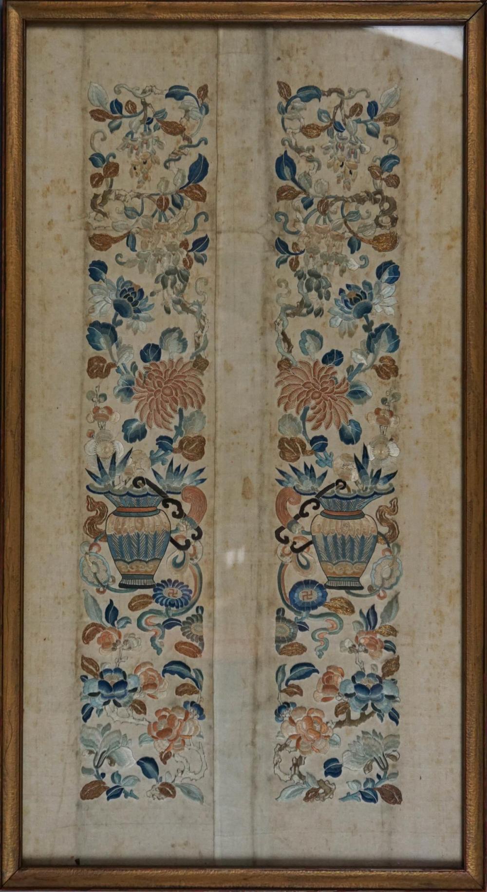 PAIR OF CHINESE SILK-EMBROIDERED