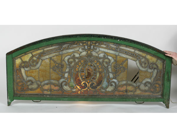 Antique Art Nouveau arched stained and