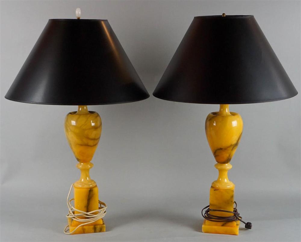 PAIR OF MODERN YELLOW ALABASTER