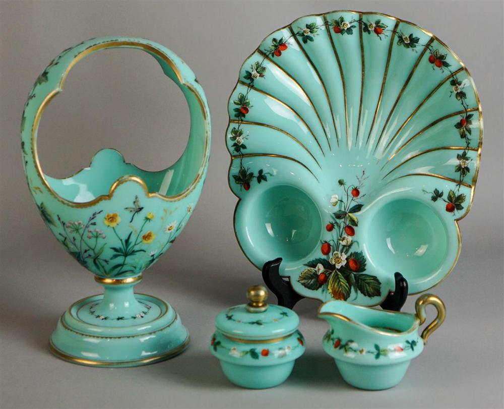 FOUR-PIECE VICTORIAN ENAMELED AQUA