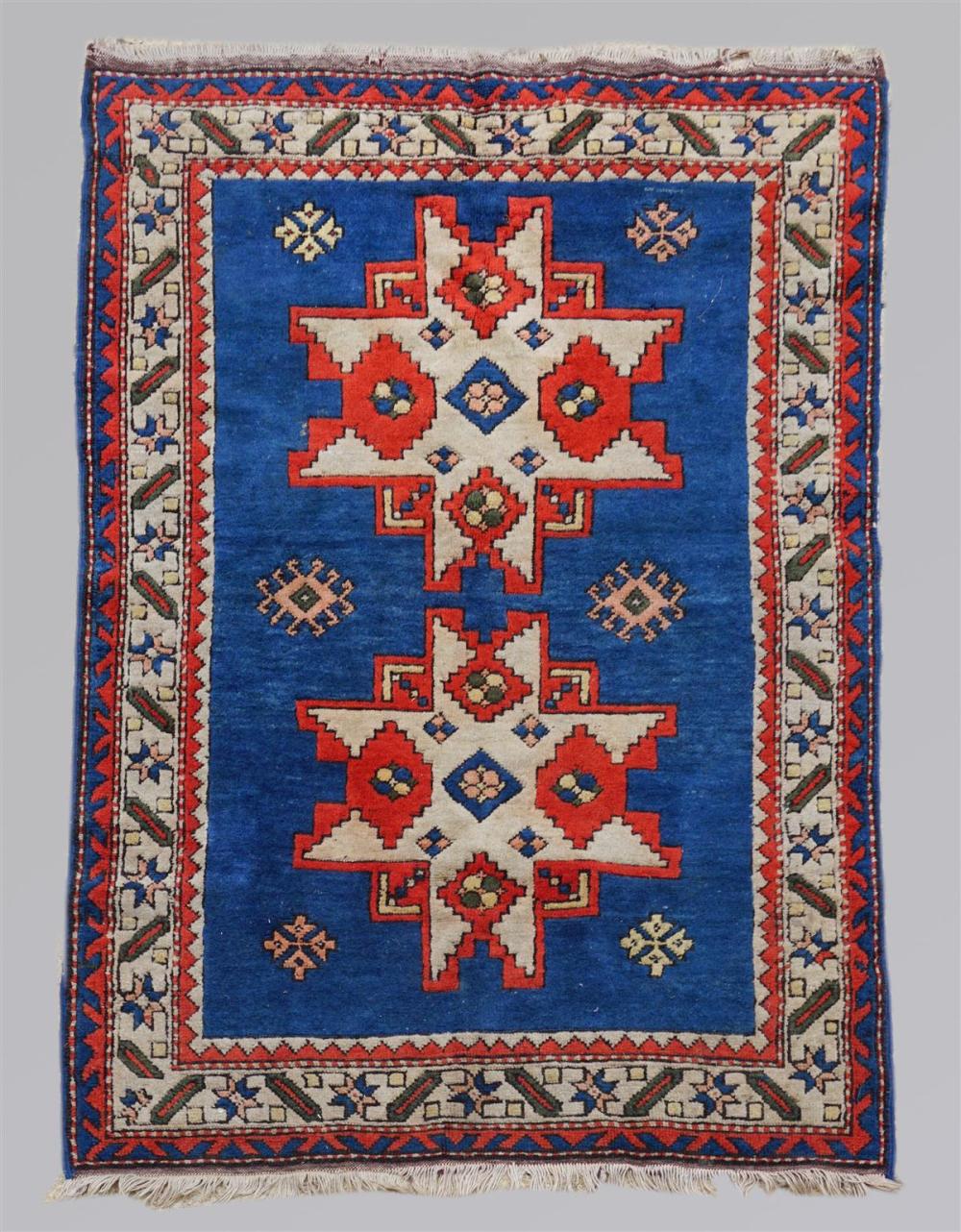 TRIBAL BLUE AND RUST WOOL RUGTRIBAL 313555
