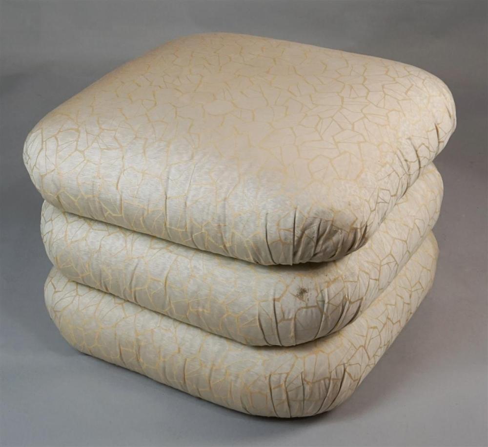 TRI-POUF GOLD AND CREAM UPHOLSTERED