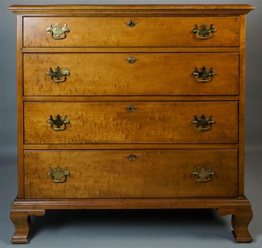 CHIPPENDALE STYLE CURLY MAPLE CHEST 313596