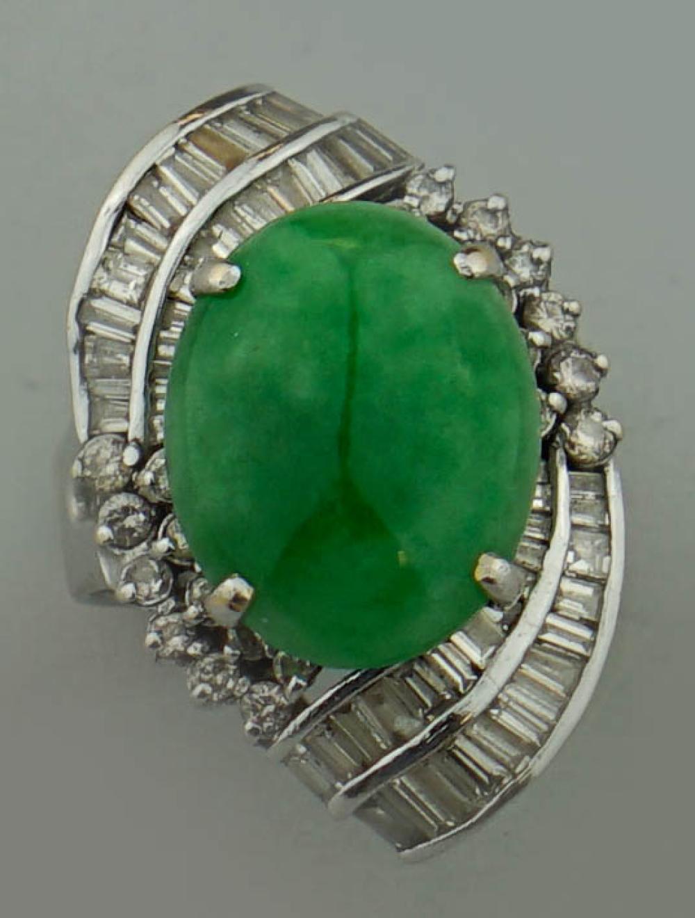 JADE AND DIAMOND RING WITH G.I.A.
