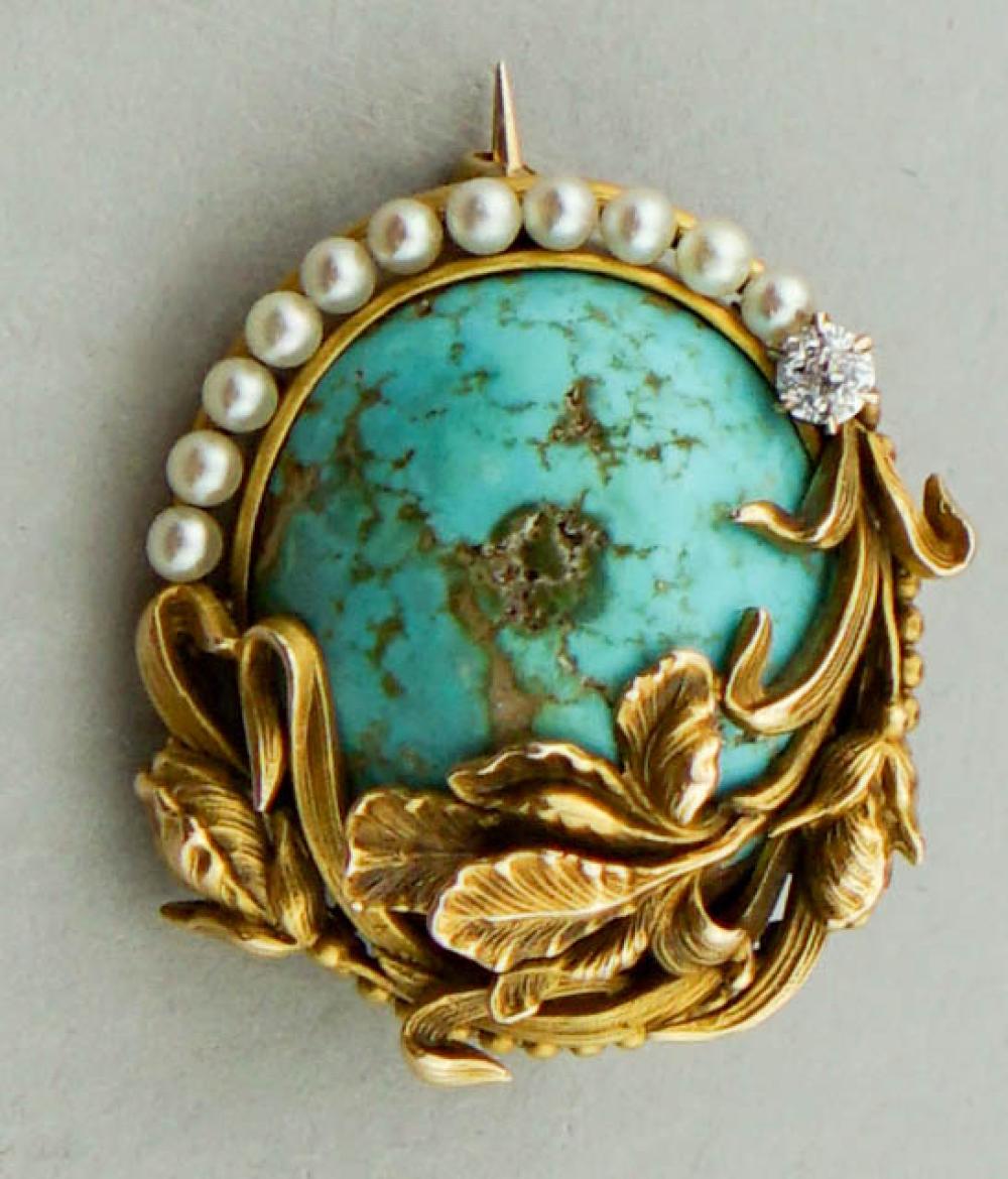 VINTAGE 14K YELLOW GOLD TURQUOISE  313625