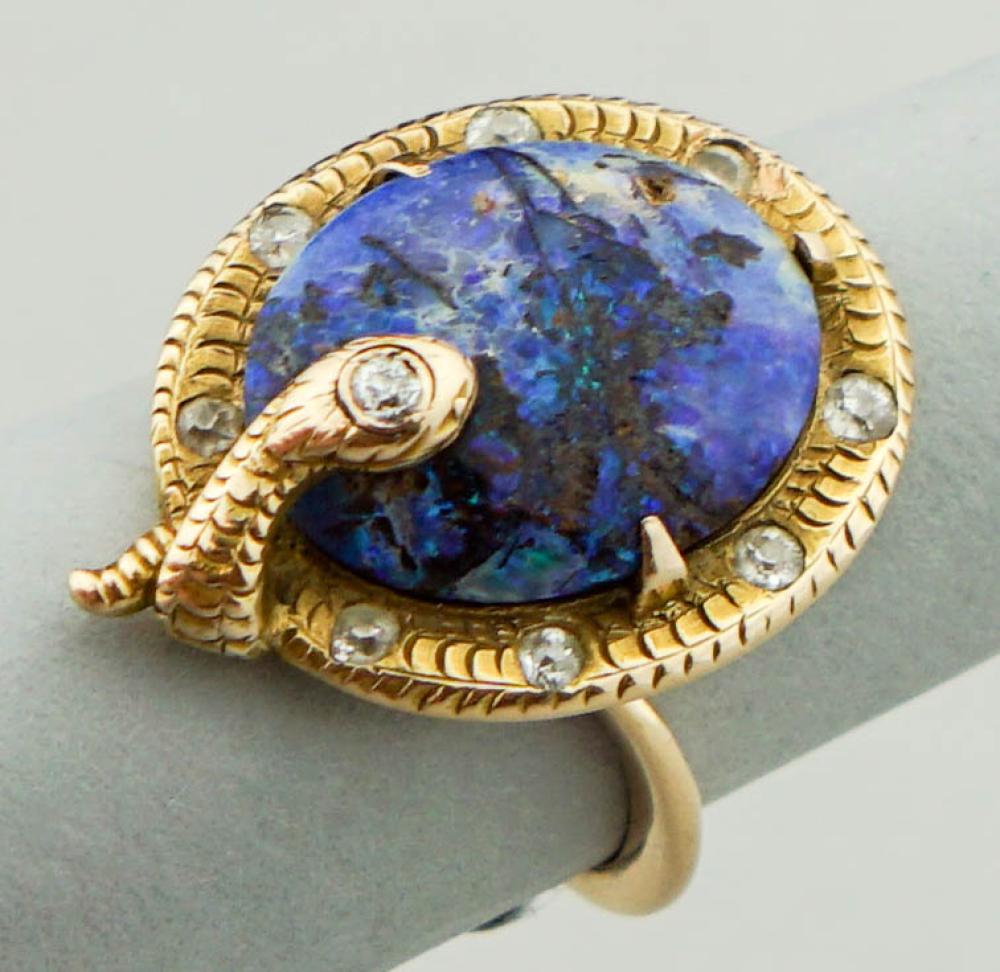 VINTAGE 14K YELLOW GOLD LAPIS SNAKE