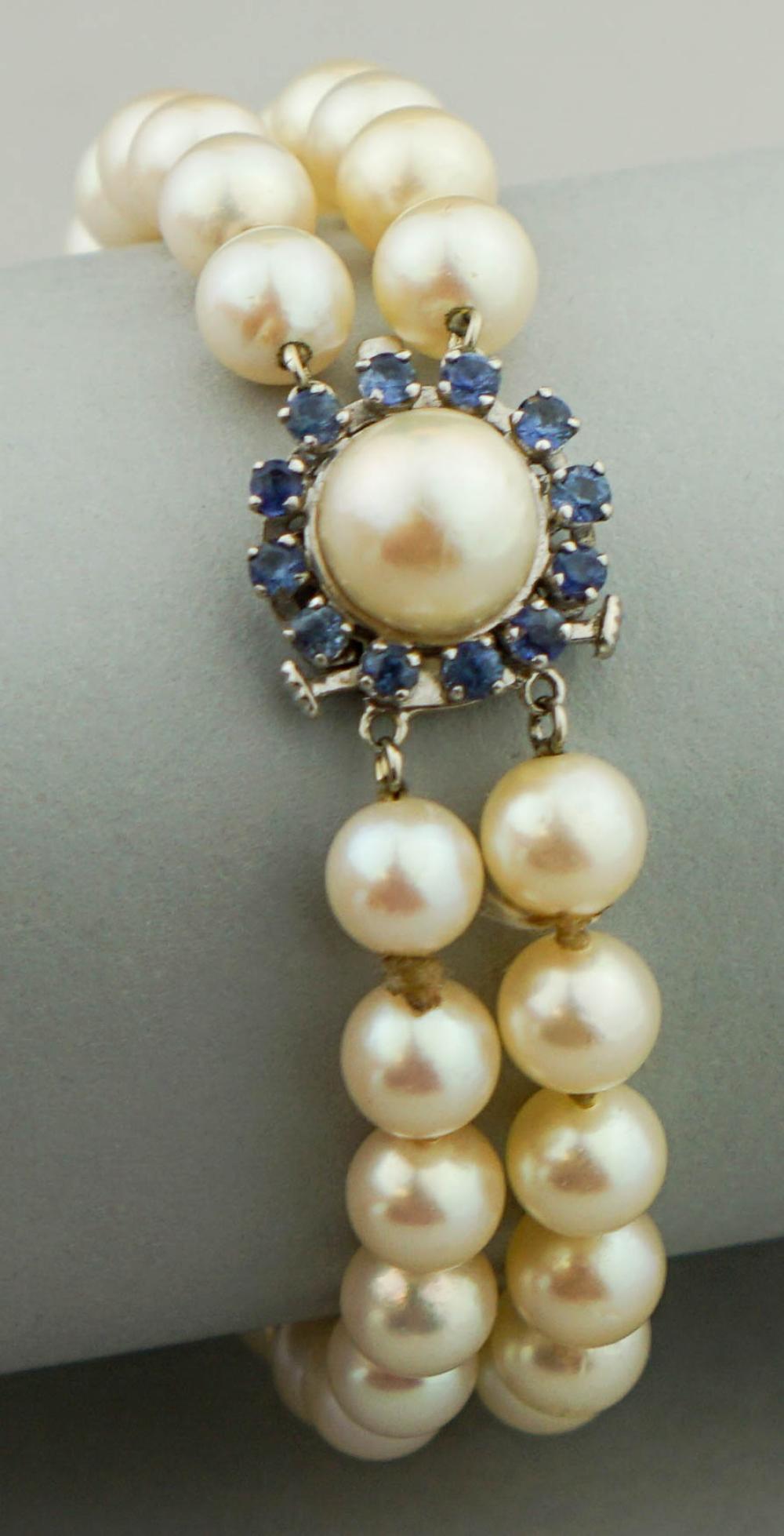 DOUBLE ROW PEARL, SAPPHIRE AND