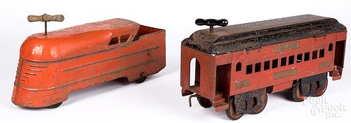 TWO PRESSED STEEL RIDE-ON TRAIN ENGINESTwo