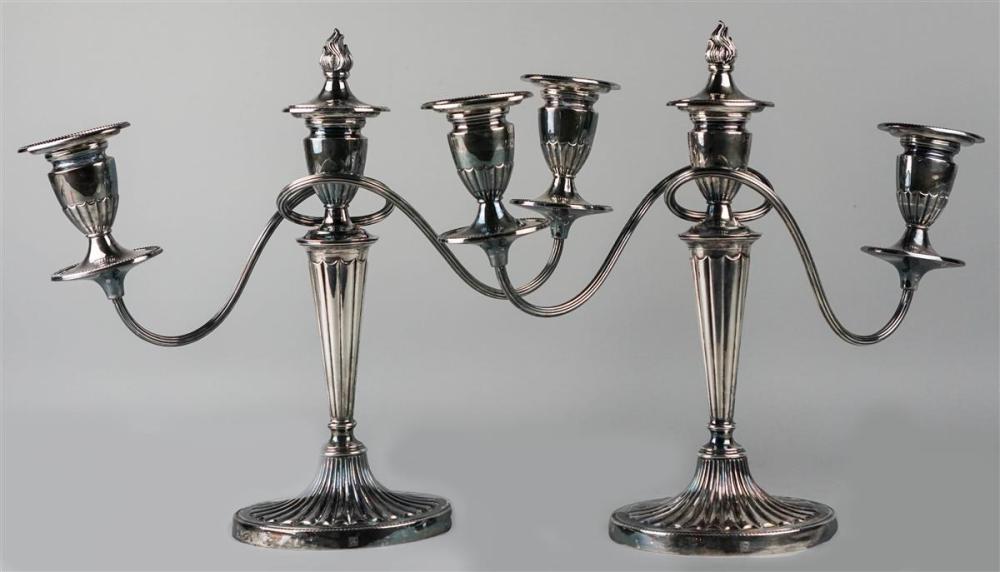 PAIR OF ENGLISH SILVERPLATED THREE-LIGHT